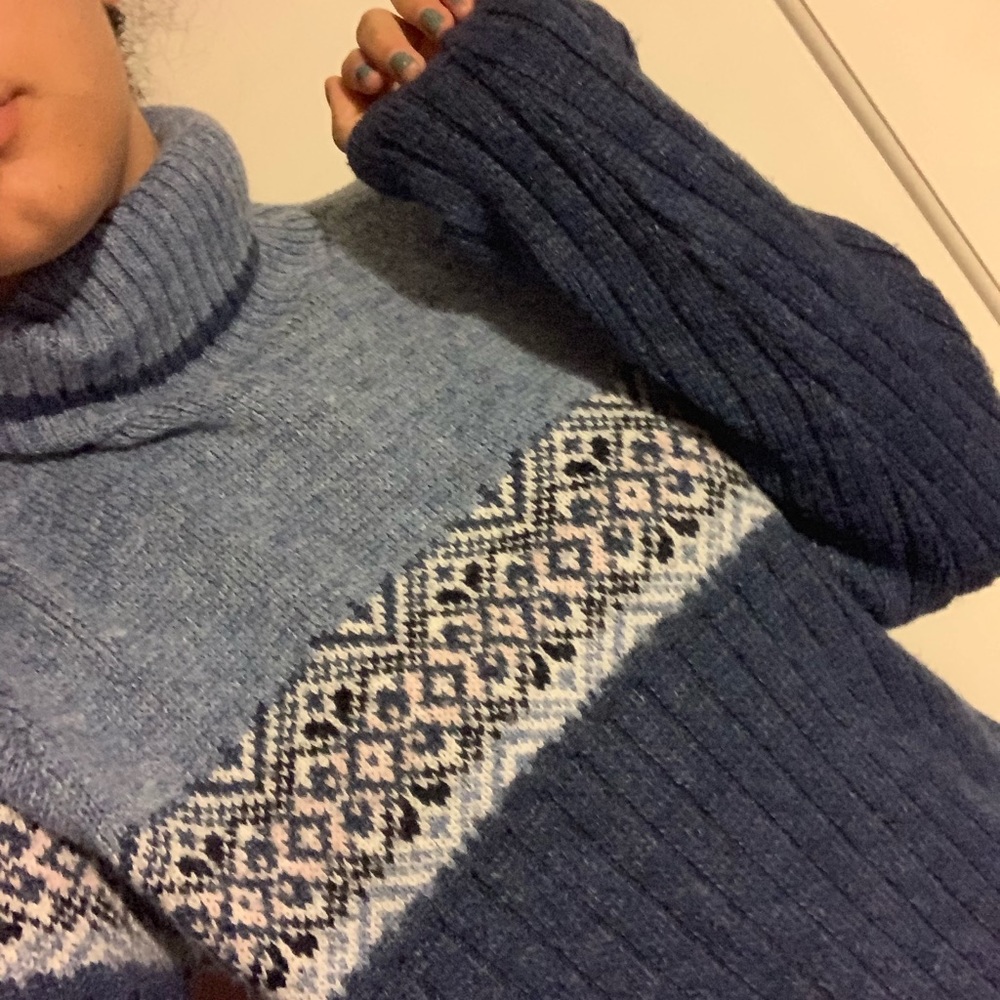 Blue turtleneck sweater